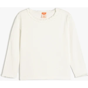 Basic T-Shirt Uzun Kollu Fırfır Detaylı Bisiklet Yaka Pamuklu