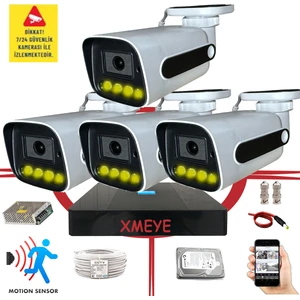 4 Kameralı Hareket Algılayan 5 Mp Lens 4 Warm LED Gece Renkli Gösteren Güvenlik Kamerası Seti Bs 784W