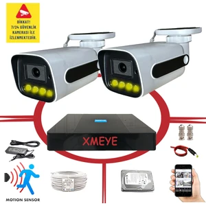 2 Kameralı Hareket Algılayan 5 Mp Lens 4 Warm LED Gece Renkli Gösteren Güvenlik Kamerası Seti Bs 784W