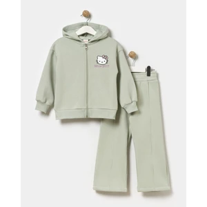 Kız Çocuk  Baskılı Kapşonlu Oversize Fermuarlı Eşofman Takımı