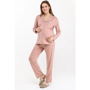 Önden Düğmeli Hamile Lohusa Mevsimlik Uzun Kol Pijama Takımı