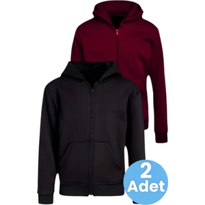 Çocuk Unisex Pamuklu Kapüşonlu Fermuarlı Sweatshirt 2'li Set