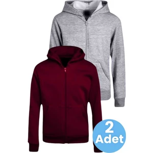 Çocuk Unisex Pamuklu Kapüşonlu Fermuarlı Sweatshirt 2'li Set