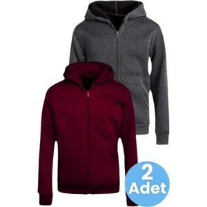 Çocuk Unisex Pamuklu Kapüşonlu Fermuarlı Sweatshirt 2'li Set