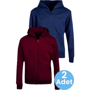 Çocuk Unisex Pamuklu Kapüşonlu Fermuarlı Sweatshirt 2'li Set