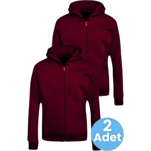 Çocuk Unisex Pamuklu Kapüşonlu Fermuarlı Sweatshirt 2'li Set