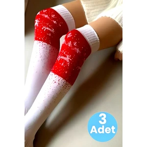 Kadın Yeni Yıl Temalı Geyik Desenli Diz Üstü Çorap 3'lü Set