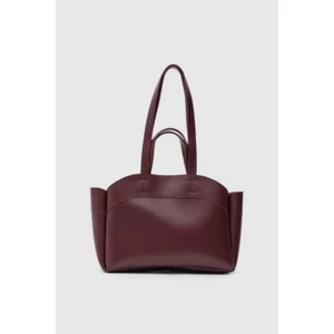 Kadın Bordo Tote Suni Deri Yavrulu Çift Kol Askılı Shopper El ve Omuz Çantası