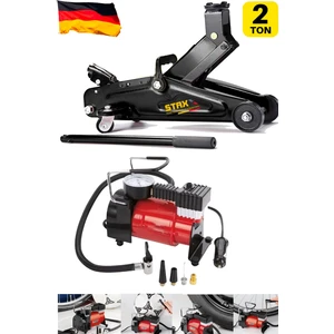 Power 2 Ton Kapasiteli Timsah Arabalı Kriko ve  Çakmaklı Hava Kompresörlü Lastik Tamir Full Bagaj Seti
