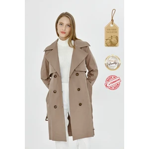 Esnek Pamuk Gabardin Midi (95CM) Astarsız Kadın Trençkot 1118
