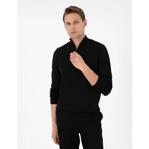 Pierre Cardin Erkek Siyah Slim Fit Fermuarlı Dik Yaka Triko Kazak 50279383-VR046