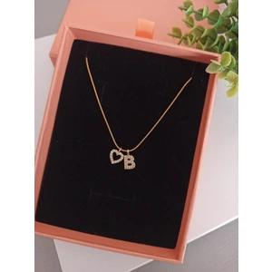 Lucky Accessories Çelik Zirkon Taşlı Harf ve Kalp Kolye B Harfi