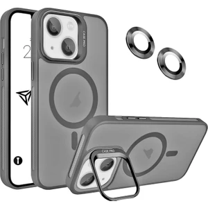 iPhone Için Kılıf Kamera Korumalı Magsafe Wireless Şarj Özellikli Mat Şeffaf Renkli Standlı Kılıf (Lens Hediyeli)