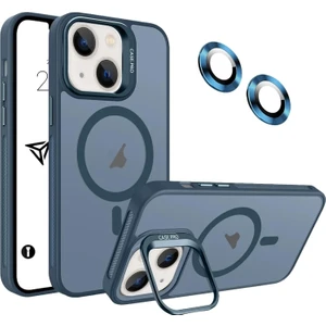 iPhone Için Kılıf Kamera Korumalı Magsafe Wireless Şarj Özellikli Mat Şeffaf Renkli Standlı Kılıf (Lens Hediyeli)