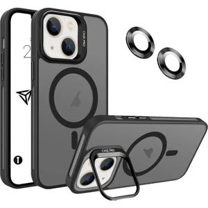 iPhone Için Kılıf Kamera Korumalı Magsafe Wireless Şarj Özellikli Mat Şeffaf Renkli Standlı Kılıf (Lens Hediyeli)