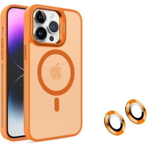 iPhone Için Kılıf Kamera Korumalı Magsafe Wireless Şarj Özellikli Mat Şeffaf Renkli Standlı Kılıf (Lens Hediyeli)