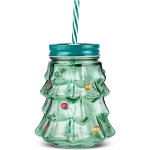 New Year Yılbaşı Pine Tree Pipetli Kupa 520 ml Yeşil