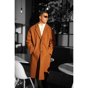 Erkek Oversize Uzun İtalyan Kaşe Kaban Kahverengi
