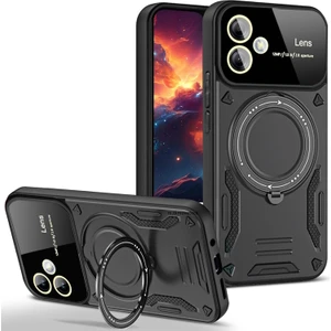 M.tk moveteck Samsung Galaxy A06 Kılıf Magsafe Dönebilen Halkalı Standlı Tam Kamera Lens Korumalı Gold Detaylı Military