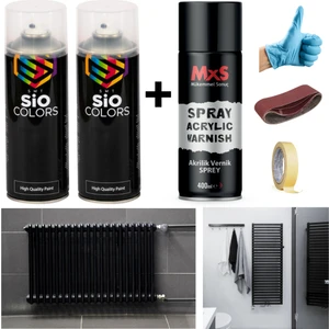 Sio Colors 2 Adet Isıya Dayanıklı Radyatör Kalorifer Petek Sprey Boya Seti + Vernik 400 ml (Bant-Zımpara-Eldiven)