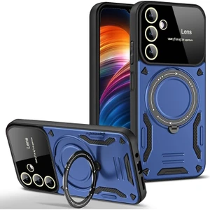 M.tk moveteck Samsung Galaxy S24 Fe Kılıf Magsafe Dönebilen Halkalı Standlı Tam Kamera Lens Korumalı Gold Detaylı Military