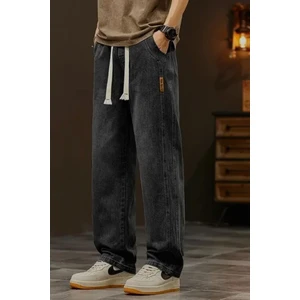 Reax Streetwear Beli Lastikli Ipli Düz Paça Rahat Kesim Erkek Jean Pantolon