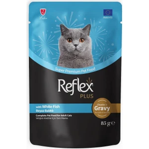 Plus Sos Içinde Et Parçacıklı Beyaz Balıklı Yetişkin Kedi Maması 85 gr