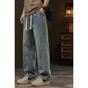 Reax Streetwear Beli Lastikli Ipli Düz Paça Rahat Kesim Erkek Jean Pantolon