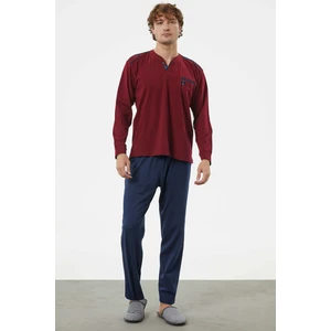 Hakim Yaka Cepli Pijama Takım - Bordo