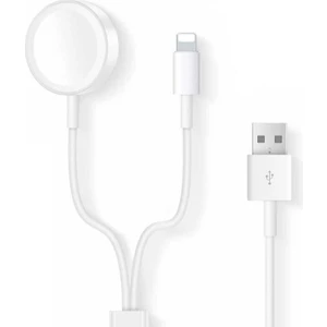 Apple Watch Series 10 42MM/46 mm ile Uyumlu Manyetik Lightning+Usb Şarj Kablosu 1.2m 2in1 Beyaz AL2363