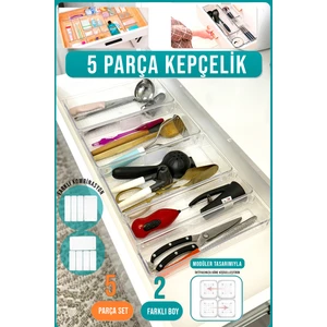5 Parça Modüler Kaşıklık ve Kepçelik Organizer Şeffaf Çekmece Içi Düzenleyici