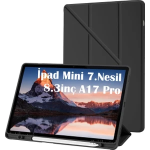 M.tk moveteck Ipad Mini 7 Uyumlu Kılıf Kalem Bölmeli Şarj Yuvalı Katlanabilir Stand Yumuşak Silikon A17 Pro A2993