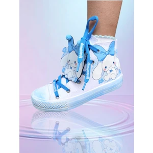 Lias Shoes Mavi Cinamololu Baskılı Bağcık Detay Beyaz Keten Çocuk Spor Ayakkabı Snekaer