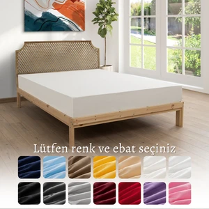 %100 Pamuklu Penye Çift Kişilik Lastikli Çarşaf 180x200-Krem