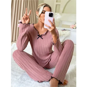 Bella Notte Gül Kurusu Pamuklu Fiyonk Detaylı Pijama Takımı