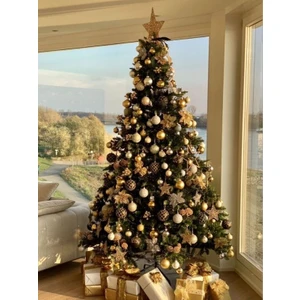 180  cm  Iskoç Yılbaşı Ağacı Yoğun Gür Dallı Görkemli ve Delü x  Model Metal Ayak Çift Dallı