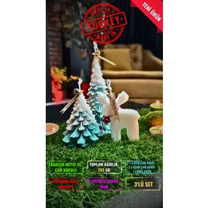 Workshop Elite 1x Uzun Çam Ağacı ve 1x Kısa Çam Ağacı 1x Noel Geyiği Yılbaşı Konsept Özel Çam Kokulu Soya Wax  Mum 3'lü Set
