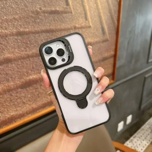 Apple iPhone 16 Pro Max Uyumlu Kılıf 3D Metal Kamera Arkası Standlı Lüx Kapak