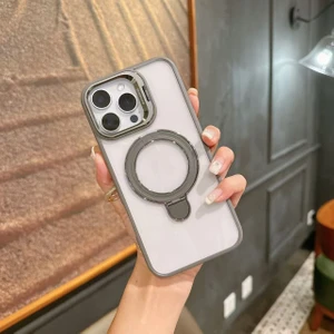 Apple iPhone 16 Pro Max Uyumlu Kılıf 3D Metal Kamera Arkası Standlı Lüx Kapak
