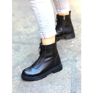 En Cici Moda Bakü Gerçek Deri Siyah Fermuarlı Kadın Kauçuk Bot