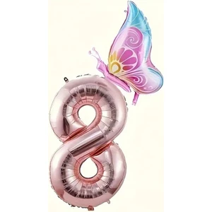 Düvenci Ticaret Kelebekl Rose Goldi Rakam Folyo Balon Set