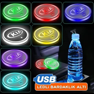 Kia Uyumlu Ledli Bardaklık Altı USB Şarjlı 2 Adet