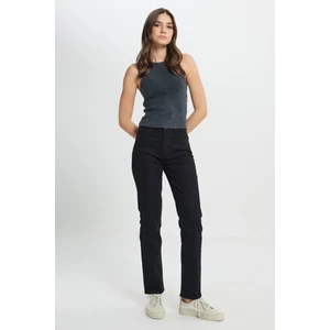 Straight Fit Düz Kesim Yüksek Bel Düz Paça Siyah Jean Kot Pantolon