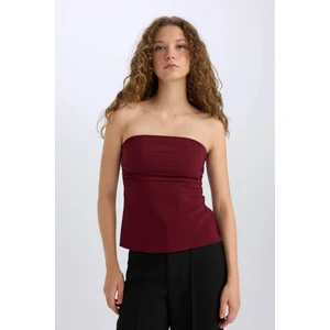 Fitted Bengalin Basic Düz Straplez Bordo Bluz E1534AX24WN