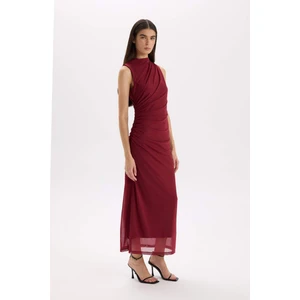 Bodycon Vücudu Saran Yarım Balıkçı Yaka Basic Düz Tül Kolsuz Maxi Abiye Elbise C3519AX24AU