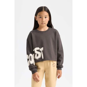 Kız Çocuk Bisiklet Yaka Baskılı Sweatshirt