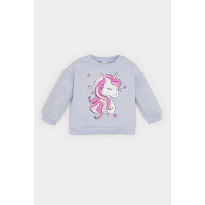Kız Bebek Bisiklet Yaka Unicorn Baskılı İçi Yumuşak Tüylü Sweatshirt D7198A524WN