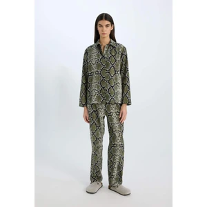 Fall in Love Pijama Takım Poplin Yılan Derisi Desenli Uzun Kollu Üst Esnek Belli Uzun Alt E3849AX24WN