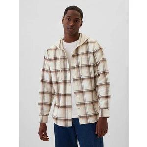 Erkek Kırık Beyaz Hoodie Flanel Gömlek Standart Kesim'de.