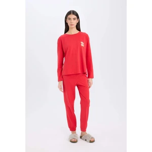 Fall in Love Yılbaşı Temalı Pİjama Takımı Uzun Kollu Üst Esnek Belli Uzun Alt D2290AX24WN
